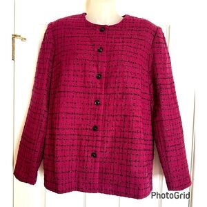Alfred Dunner Fuchsia and Black Sparkly Plaid Blazer